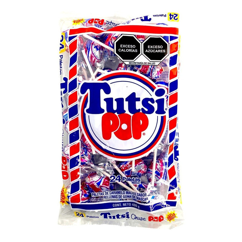 Tutsi Pop Paleta Sabor Cereza Bolsa Con 24 Pz