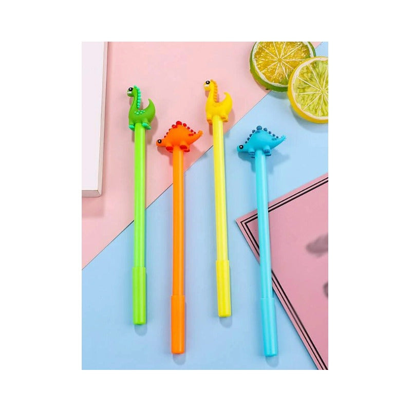 12 Bolígrafos De Gel Dinosaurio Para Estudiantes Tinta Negra Negro