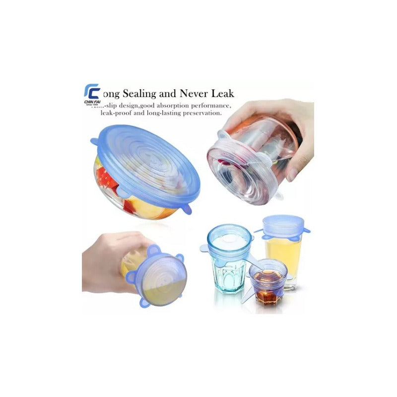 Tapas Elasticas Silicona Reutilizables Ajustable 6 Pz Comida