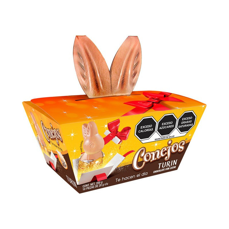 Turin Conejo Chocolate Con Leche Conejera Orejas Cajita 10pz