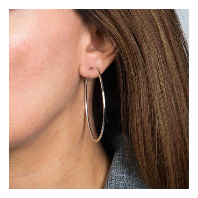 Pendientes De Aro Grande Metal Brillante Acero, Dama