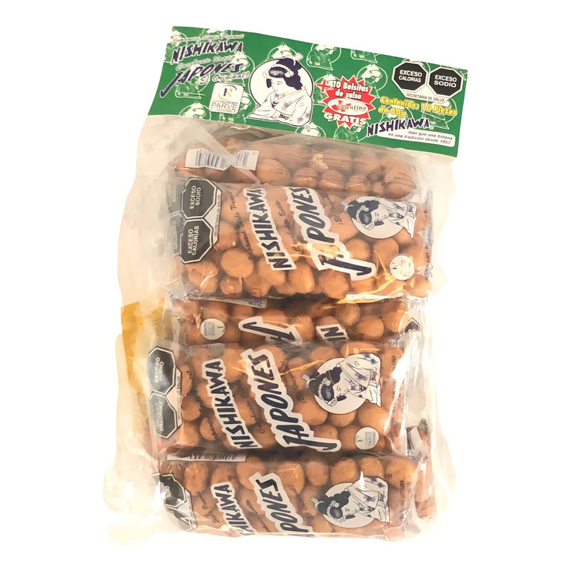 Cacahuates Nishikawa Japonés. Paquete 10 Bolsas De 60g Con 10 Sobres De Salsa Vale
