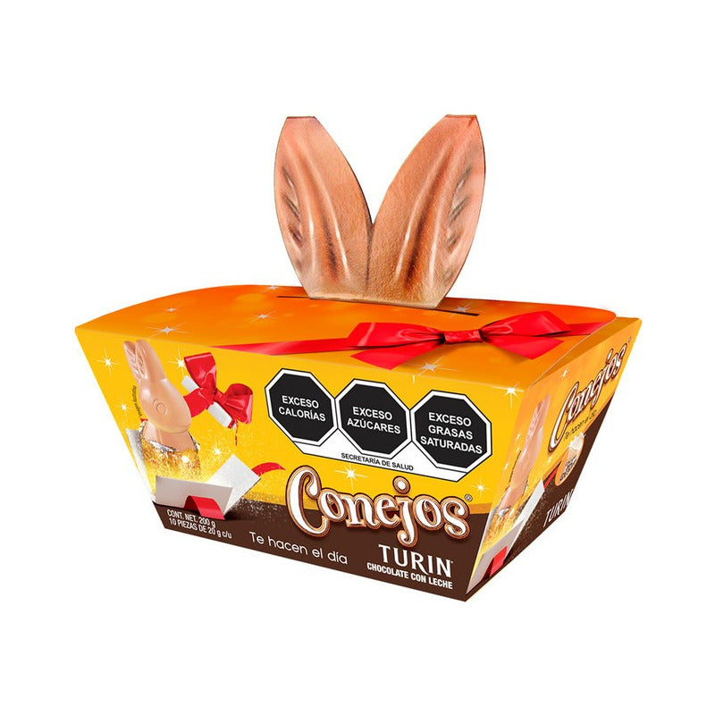 Turin Conejo Chocolate Con Leche Conejera Orejas Cajita 10pz