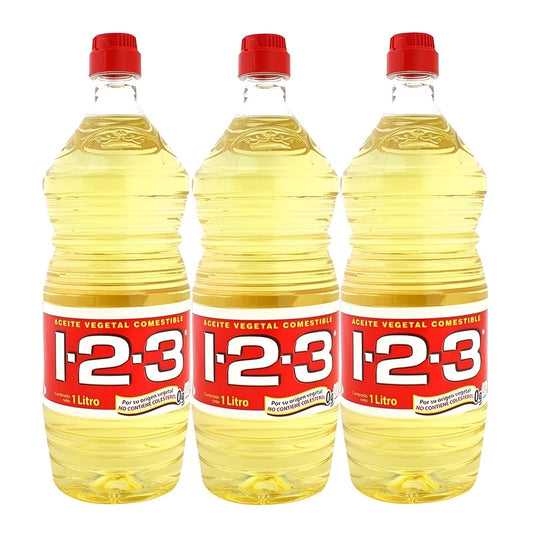 Aceite Vegetal Comestible 123 Con 3 Piezas De 1 Litro