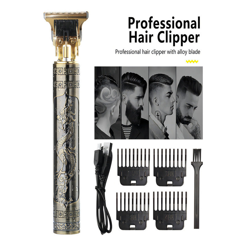 Rasuradora Eléctrica Dorada Dragon Acero Inoxidable Usb 4 Peines Dorado