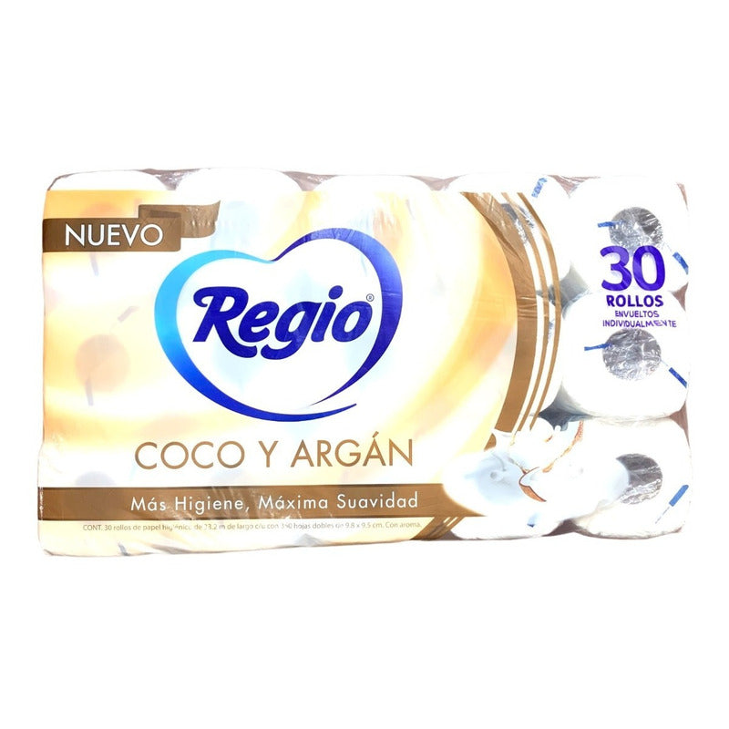 Papel Higienico Regio Coco Y Argan 30 Rollos Maxima Suavidad