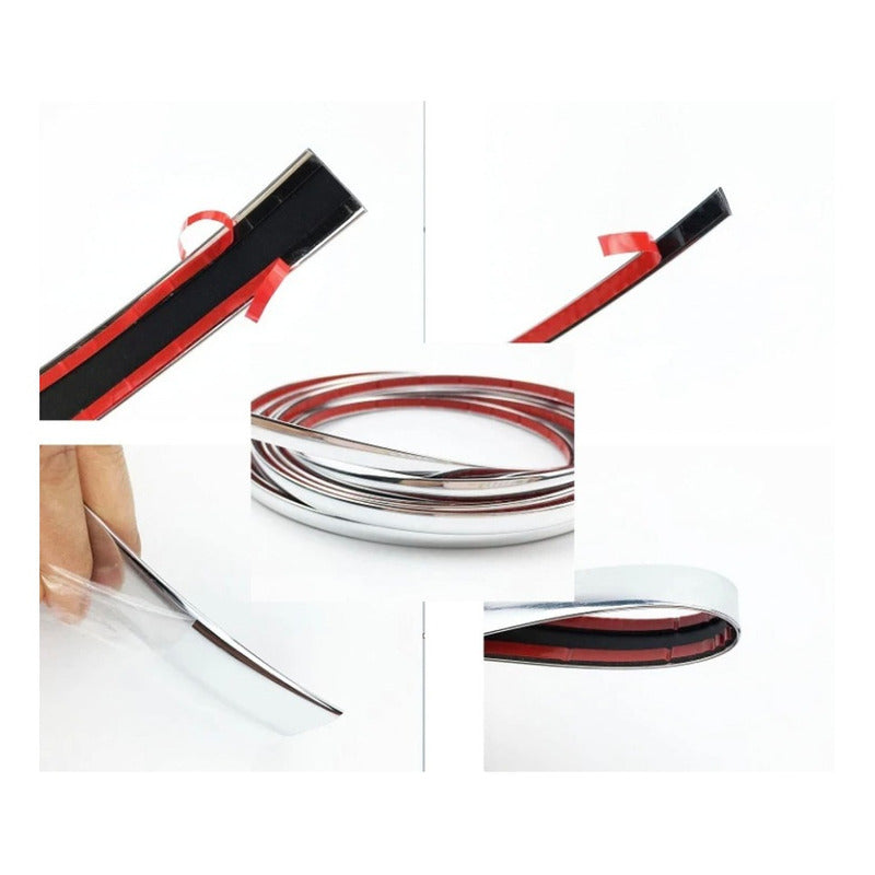 Rollo Moldura Cromada 10mm 15m Adherible Jetta Vw Audi Vocho Plateado