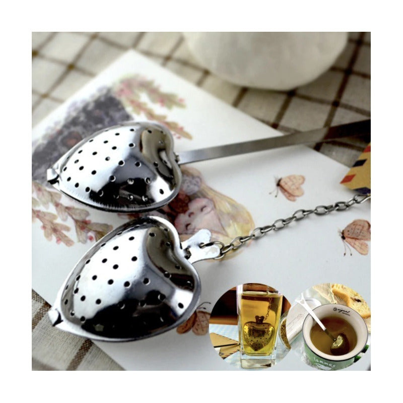 5 Infusor De Te Corazon De Metal Con Palo Inox #51 Gris