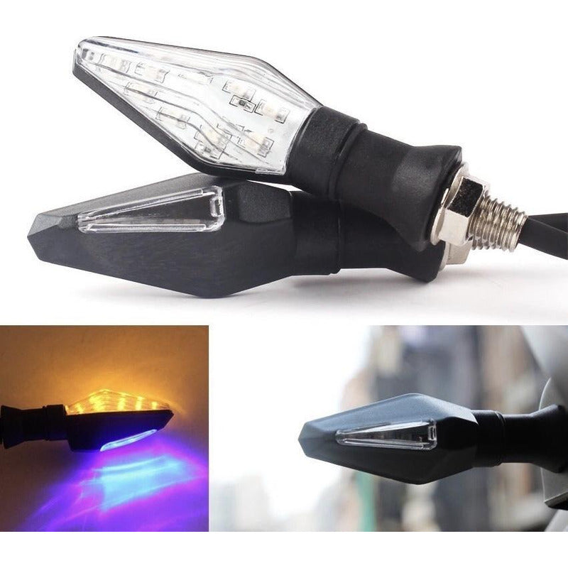 Direccional Led Moto Lateral 2 Piezas Azul Ambar