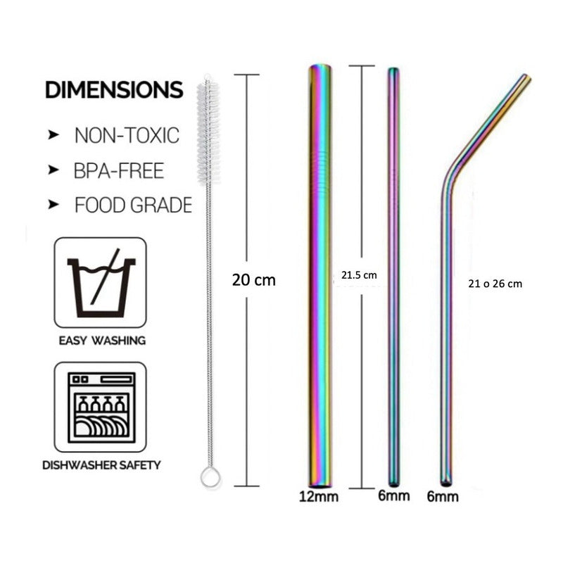 Set 3 Popotes Acero Inox Metalico Reusable Colores Tamaños - Eurotruck Mexico