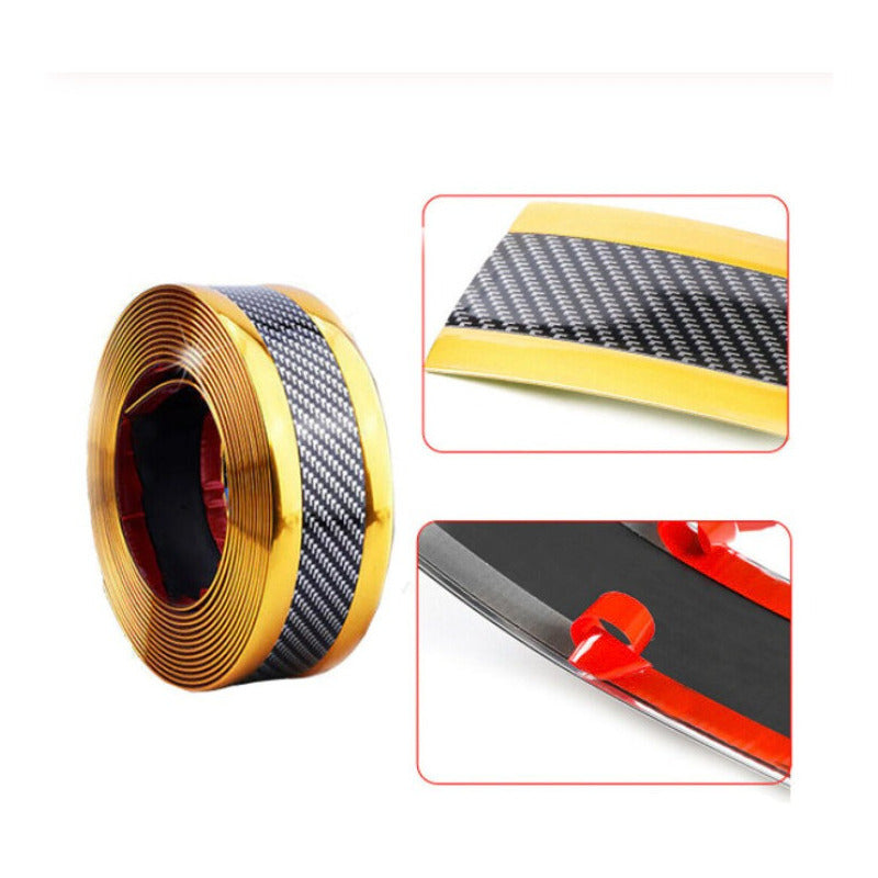 Moldura Cinta Fibra Carbono Cromada Estribos Jetta 7cm X 5m