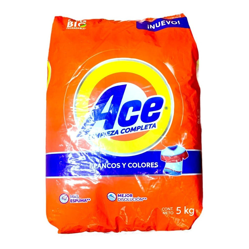 Detergente Polvo Ace Limpieza Completa Blancos Y Colores 5kg