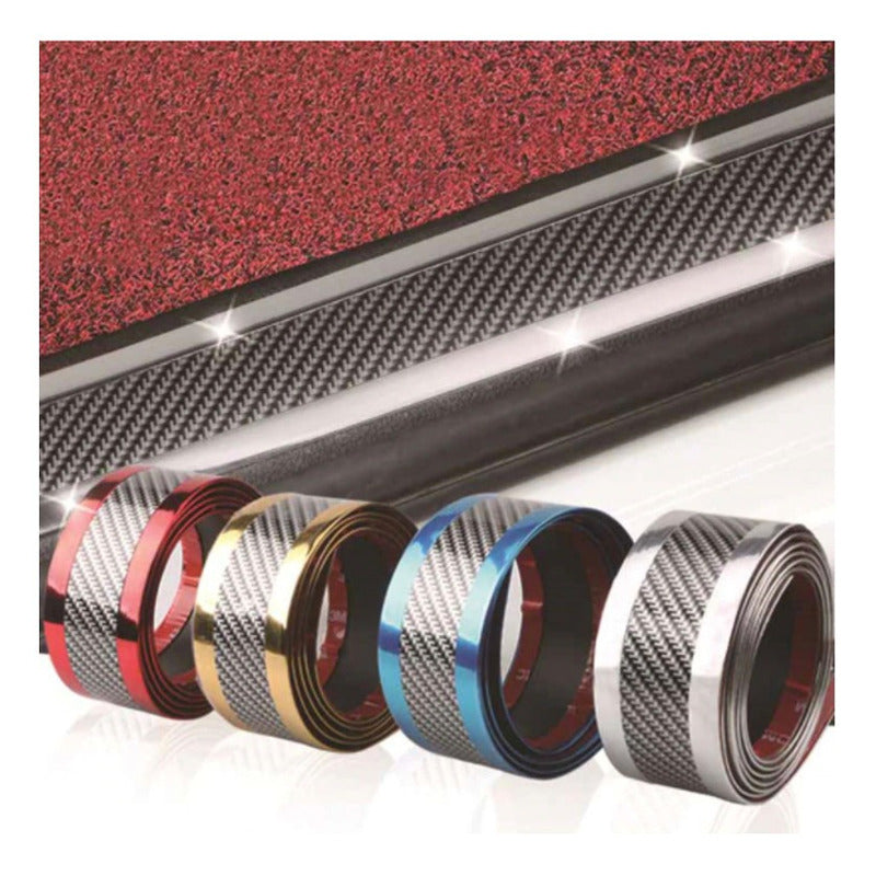 Moldura Cinta Fibra Carbono Cromada Estribos Jetta 5cm X 5m