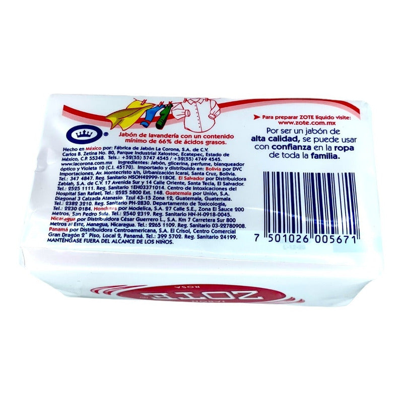 Jabón De Pasta Zote Rosa 400g Para Lavandería En Barra