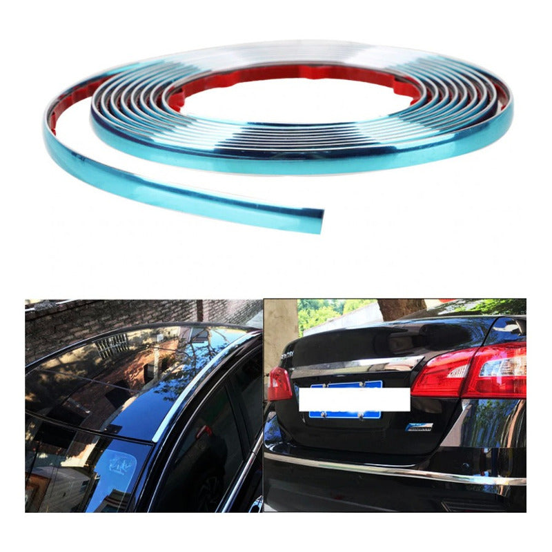 Rollo Moldura Cromada 10mm 15m Adherible Jetta Vw Audi Vocho Plateado